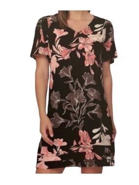 Nicole miller black floral linen mini dress